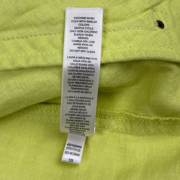 Chicos Easy Linen Jacket Chartreuse Green Open Drape Front Roll Tab Sleeve - Picture 11 of 12